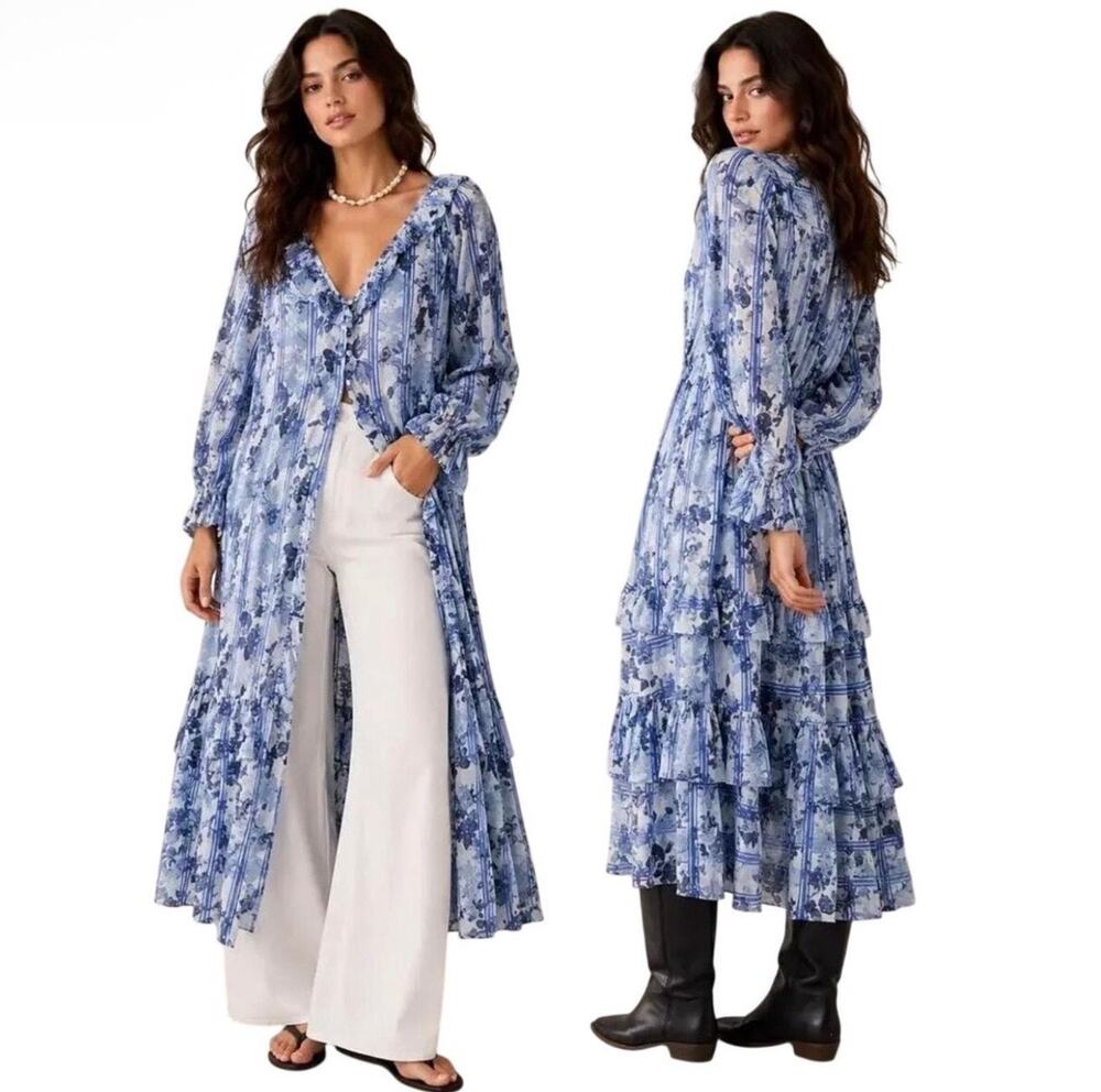 Free People Garden Wonders Maxi Dress Blue Multi Size Small